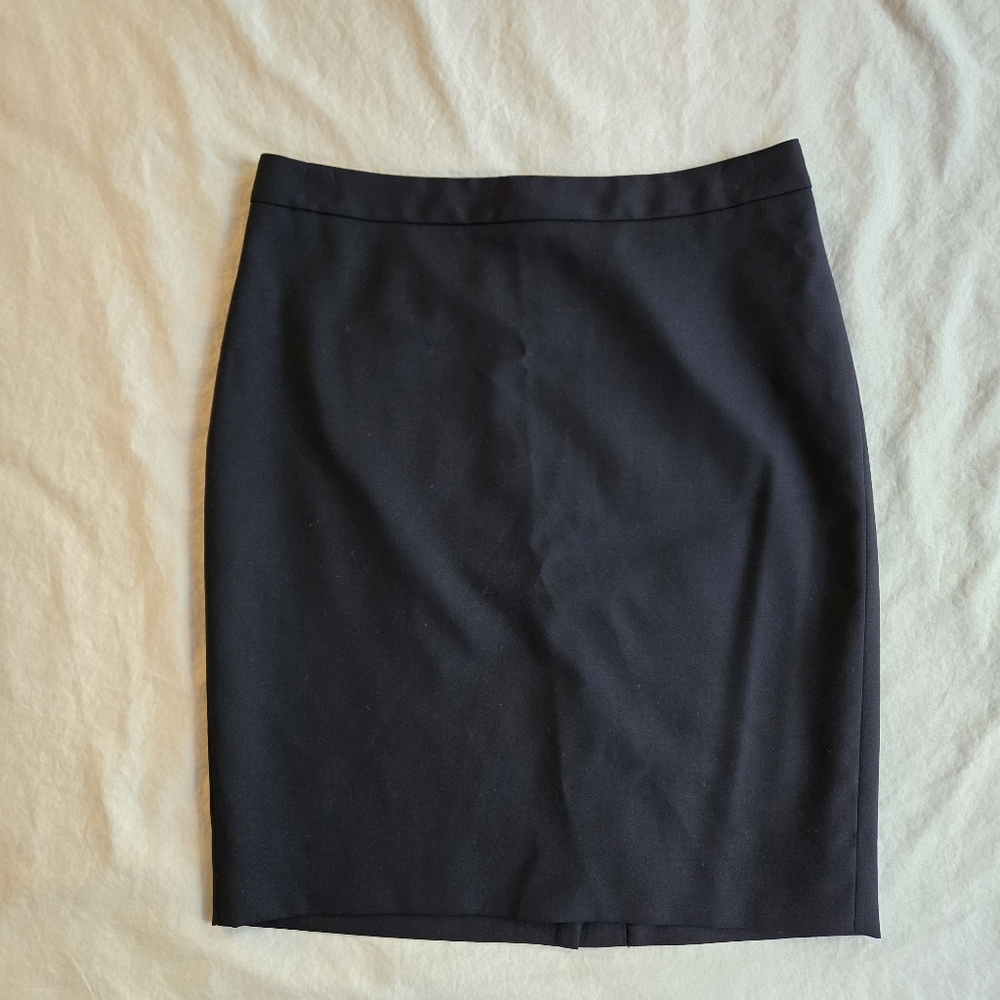 J. Crew Super 120's Wool 2P Sleek Navy Pencil Skirt with Back Slit